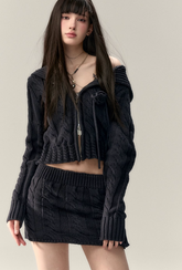 Big Hat Knit Cardigan Set